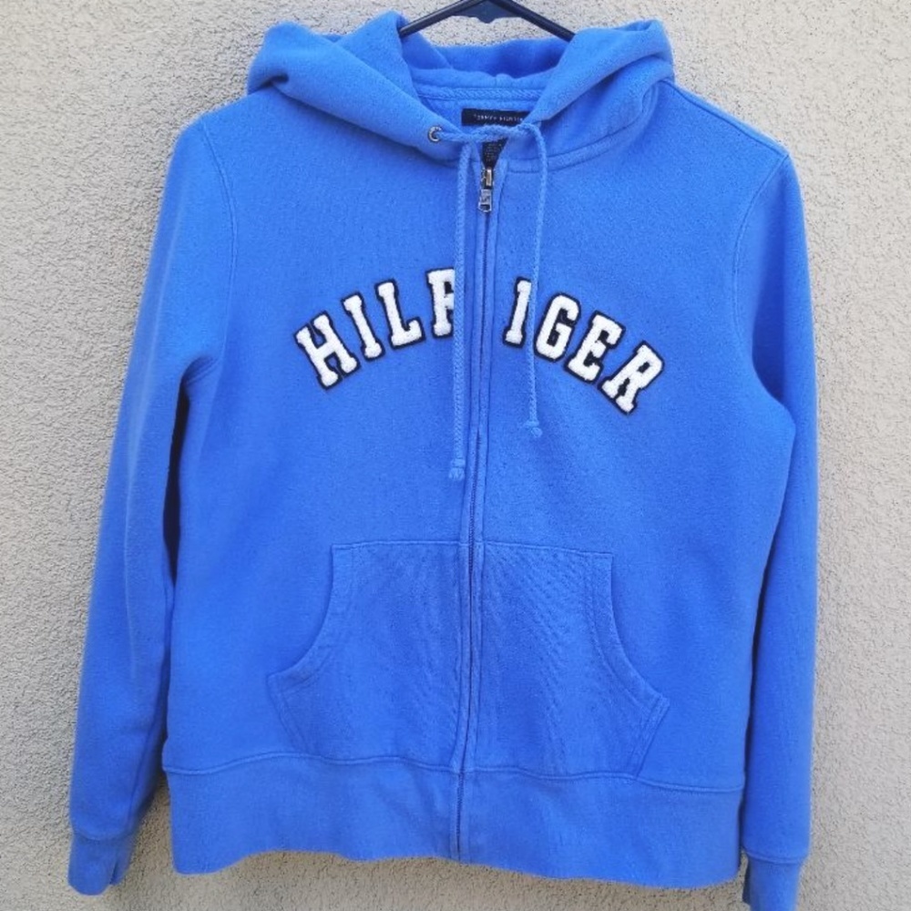 Hilfiger  logo blue full zip hoodie SZ Medium